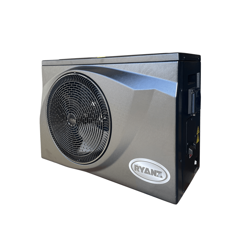 Front view of pool heat pumps available from Daisy Pool Covers & Rollers