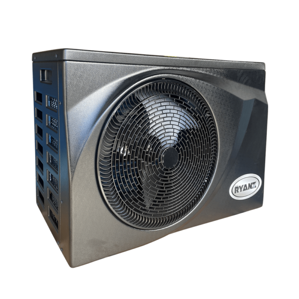 Ryanz Heat Pump Left Angle view of Ryanz pool heat pumps available from Daisy Pool Covers & Rollers